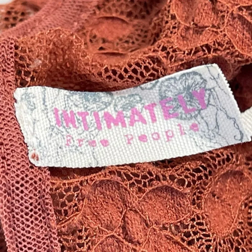Intimately Free People Burnt Orange Lace Top Lattice‎ Tie Sleeves Sz XS